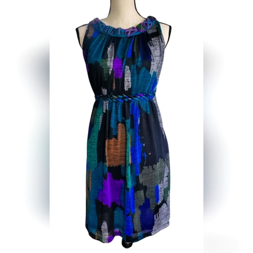 Anthropologie Ranna Gill Multi Color Beaded Braided Belt Dress XS